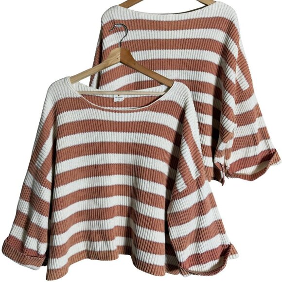 NWOT By Together Stripe Cropped Knit Sweater Pullover Womens Medium Ivory Orange - Picture 1 of 12